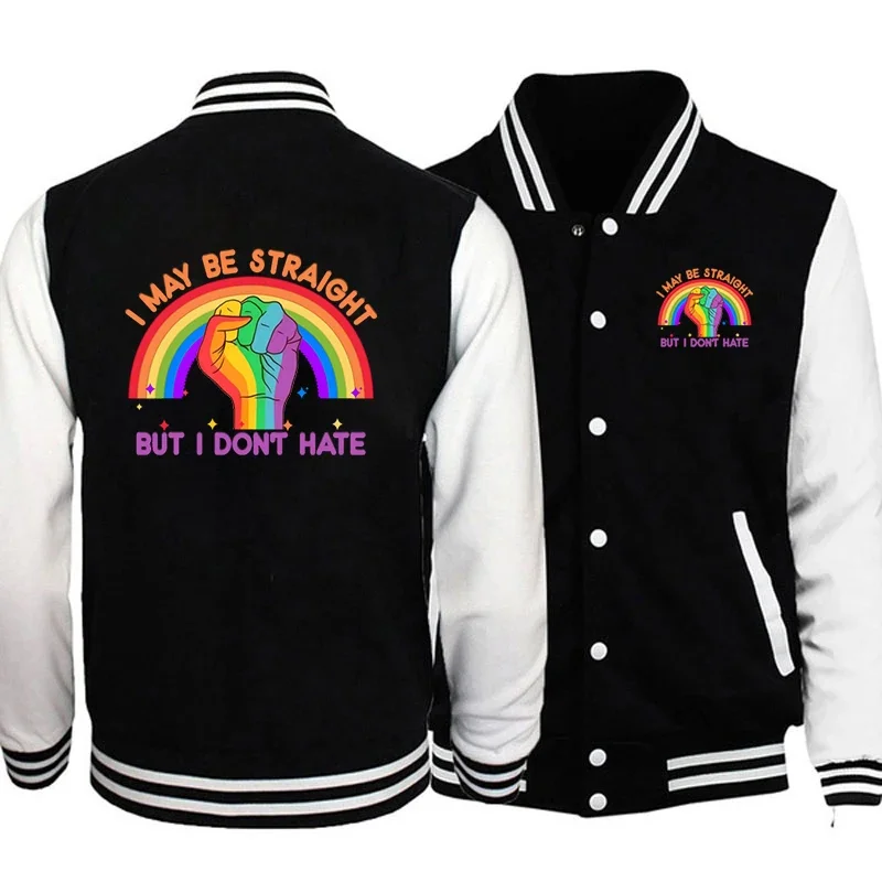 

I May Be Straight But I Dont Hate LGBT Coat Women Winter Jacket Long Sleeve Bomber Jacket Fashion Baseball Uniform Oversize Coat