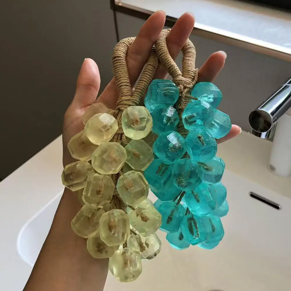 Grape Soap on Rope Handmade Grape Cluster Soap Translucent Fruit Shaped Soap Decorative Bathroom Travel Hanging Soaps