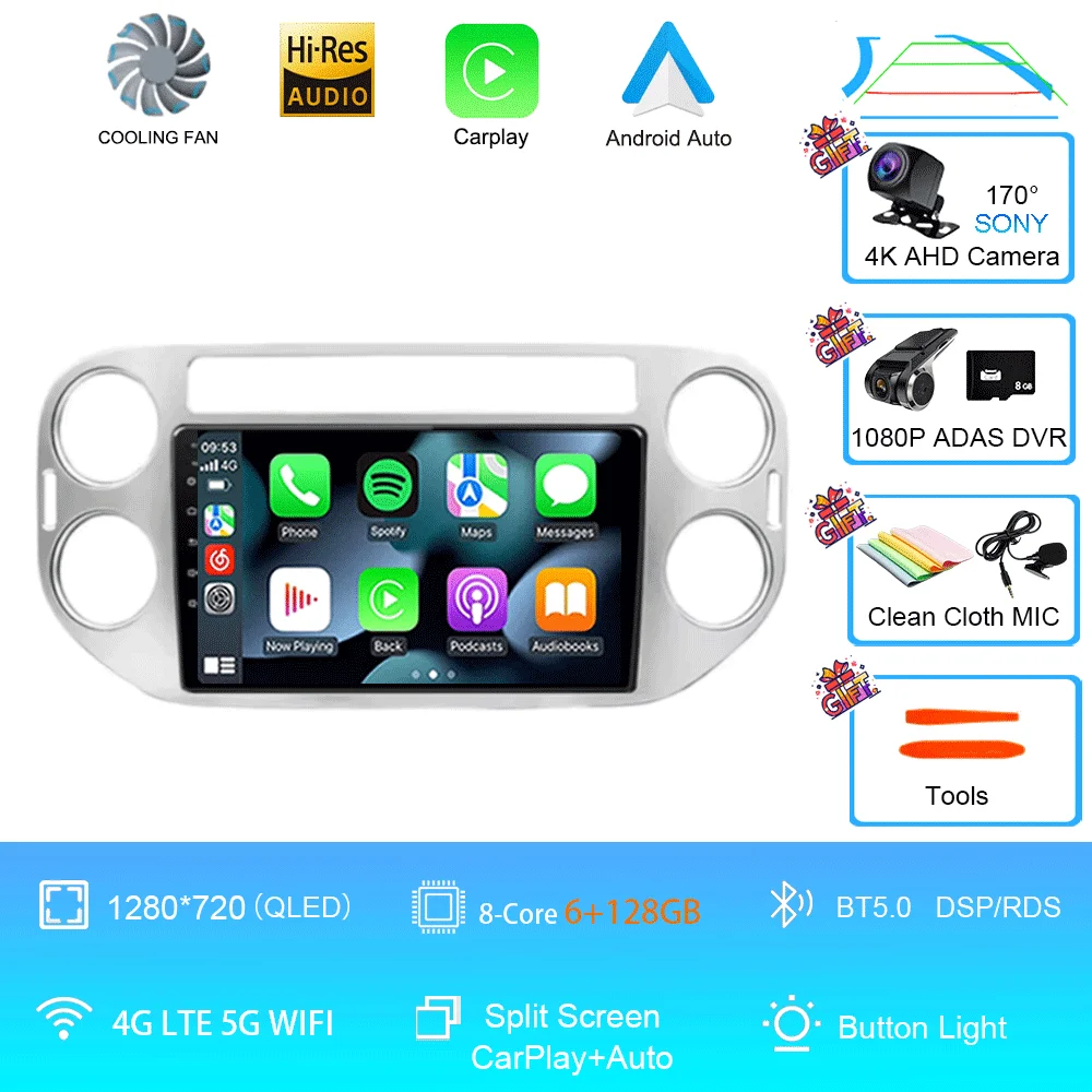 Android 16 voor Volkswagen VW Tiguan 5N 2007-16 VW Golf Plus 2004-13 9 inch CarPlay autoradio GPS navigatie head unit
