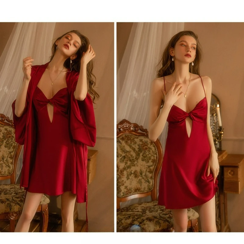 2026 صيف جديد الرغبة النقية نمط مقلد الجليد الشريط وسادة الصدر فستان النوم مثير ملابس المنزل النساء منامة قطعتين مجموعة