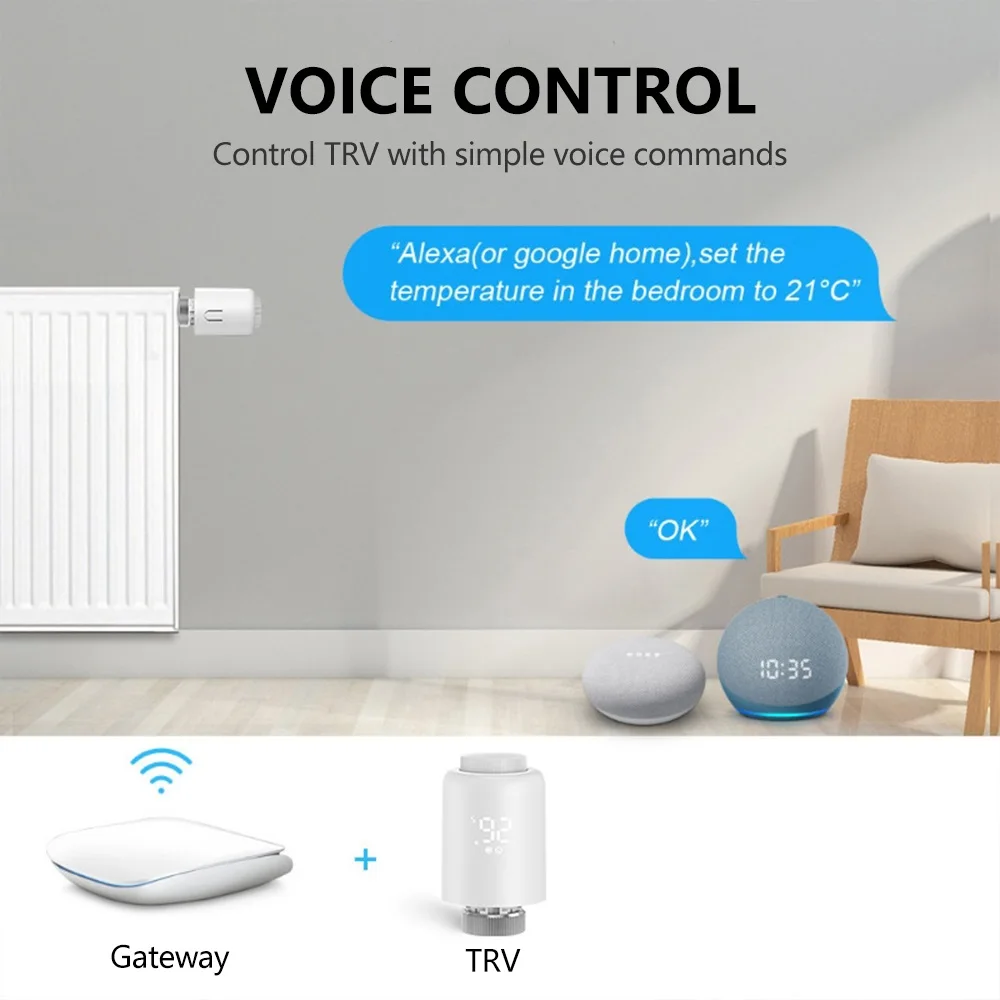 Smart Thermostat Radiator Actuator APP Voice Control Thermostatic Valve Controller Works Compatible With Alexa Google Home Alice