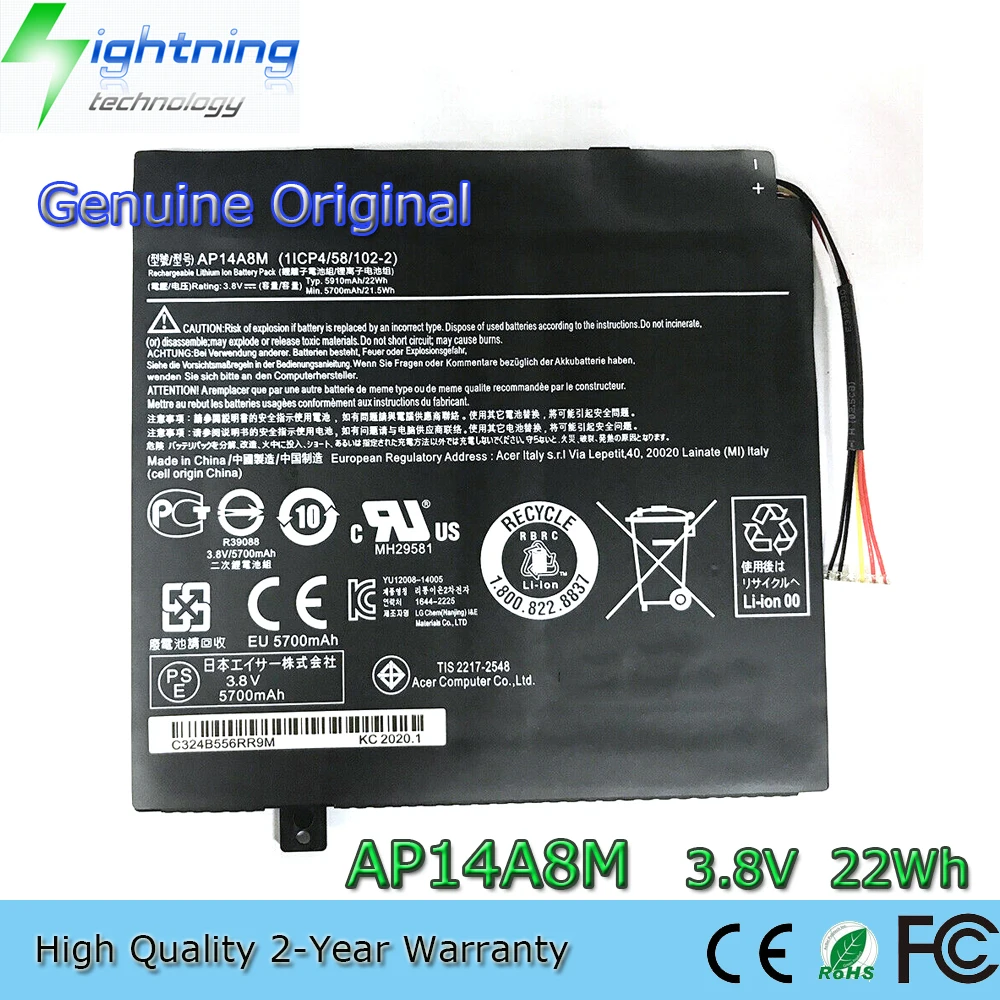 New Genuine Original AP14A8M 3.8V 22Wh Laptop Battery for Acer Aspire Switch 10 Iconia Tab 10 SW5-011 SW5-012 SW5-015 Tablet