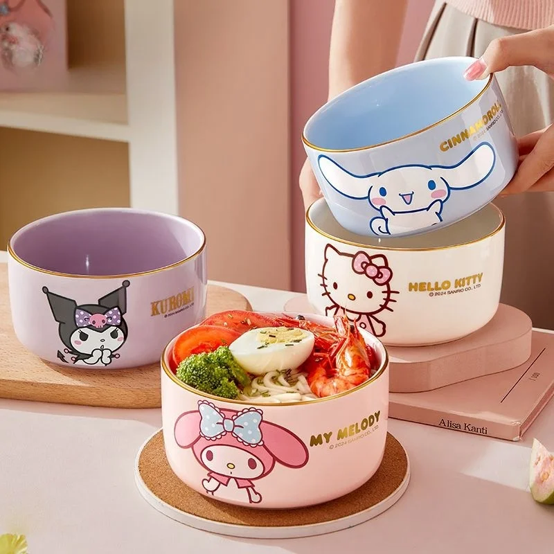 

Kawaii Sanrioed Kuromi My Melody Hellokitty Cinnamoroll 5-Inch Noodle Bowl Household Large Tableware Bowl Ceramic Cute Soup Bowl