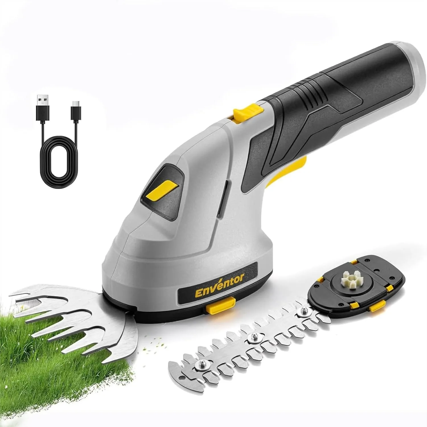 

Cordless Hedge Trimmer and Grass Shear, 7.4V Lithium-ion Battery with USB-C Charging, Lightweight 2-in-1 Handheld Electric
