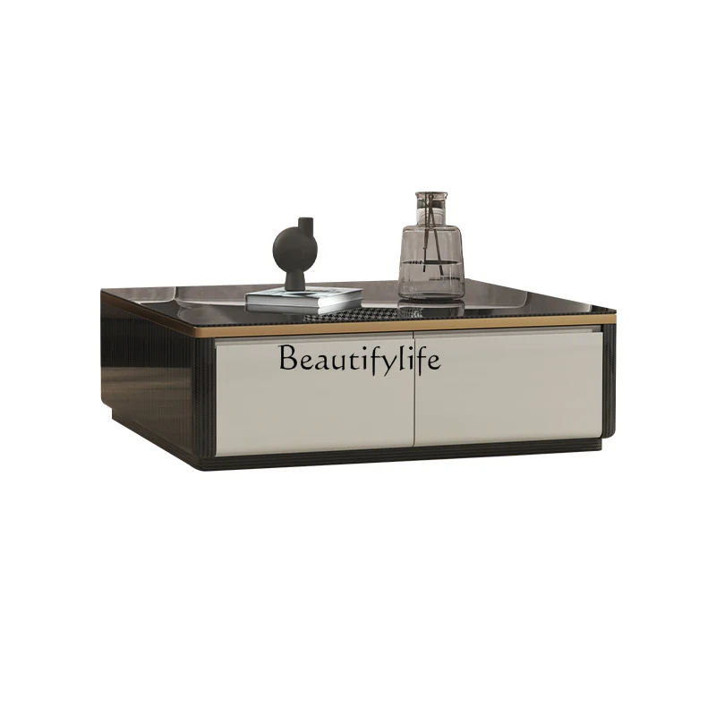 

Light luxury high-end coffee table square tempered glass living room household small apartment tea table