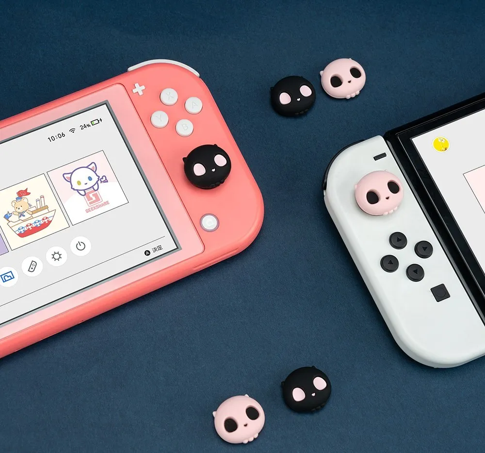 Geekshare Halloween Skull Joycon Thumb Grip Caps Silicone Joystick Cover for Nintendo Switch/Switch OLED Lite PS4 PS5 Steam Deck
