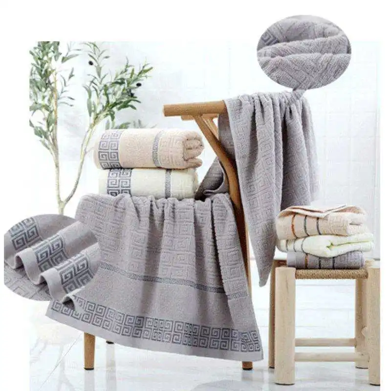 

3 Pack Bathroom Towels Set 100% Cotton Bath Towel For Adult Grey Cream Yellow Geometric Terry Face Towels Sport Gym Washcloths