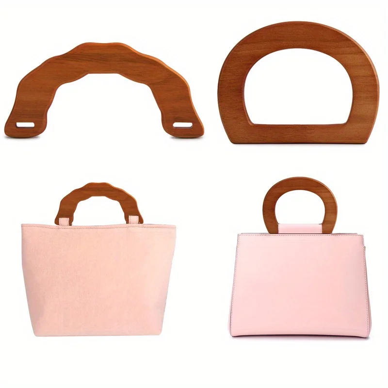 2PCS Arched Natural Wood Bag Clip Tote Handle Woven Beach Bag Solid Wood Crochet Bag Handle Vintage Handbag Replacement