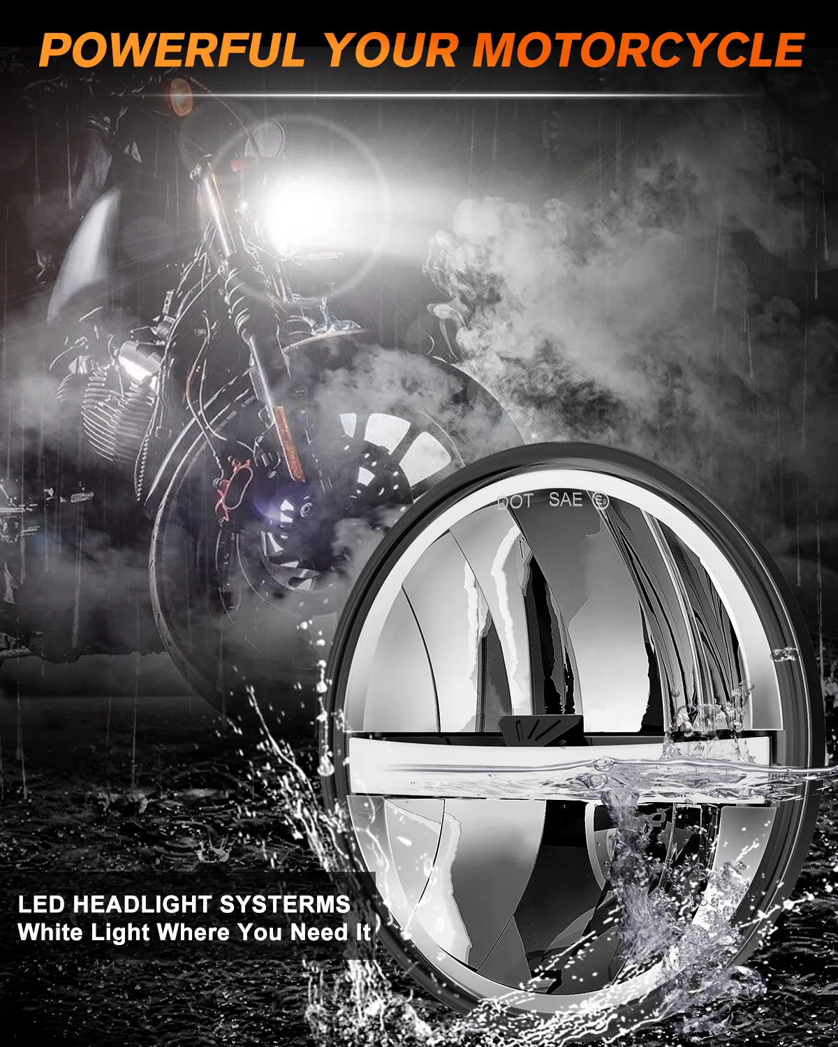 5.75 inch LED Headlight Projector Halo Ring Motorcycle 5 3/4\