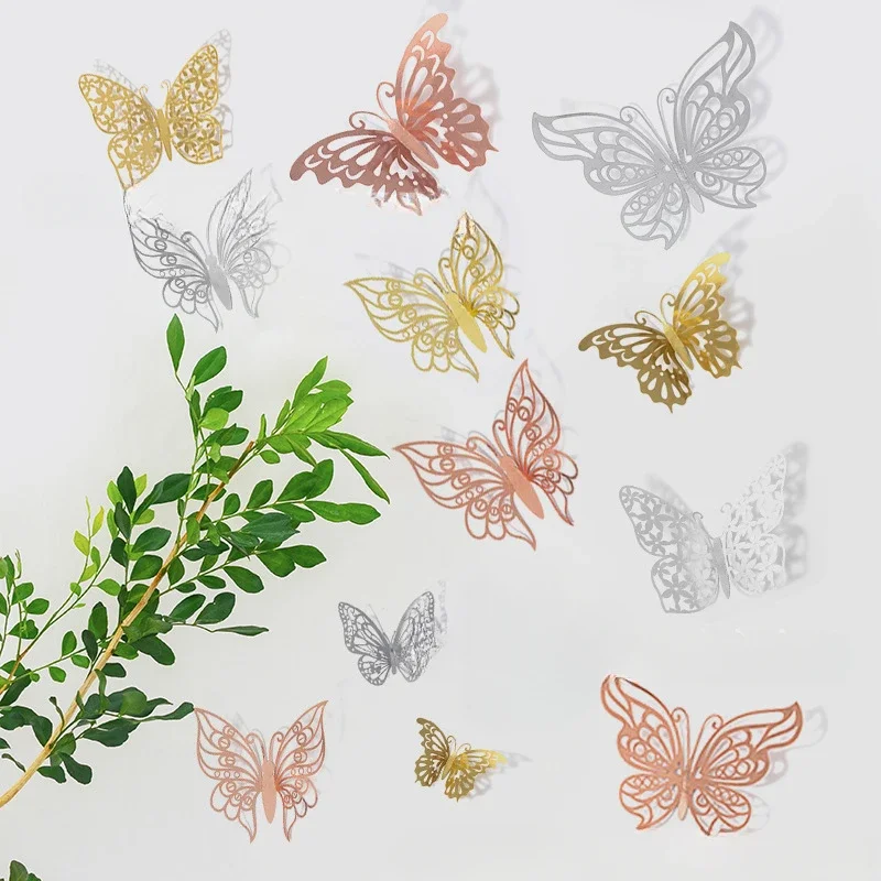 12pcs 3D Hollow Butterflies Wall Stickers on The Wall for Wedding Decoration Children Room Decor Living Room Kids Bedroom DIY