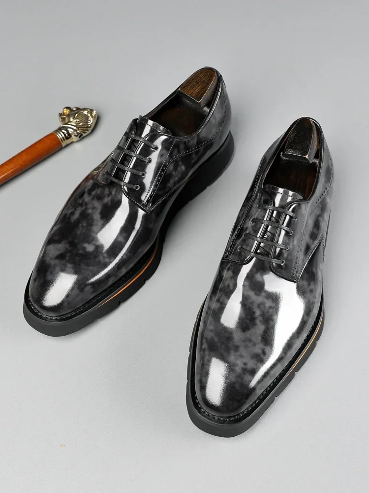 2024 New Business Suit Men Leather Shoes High-end Cowhide Lace British Handmade Derby Shoes Men.