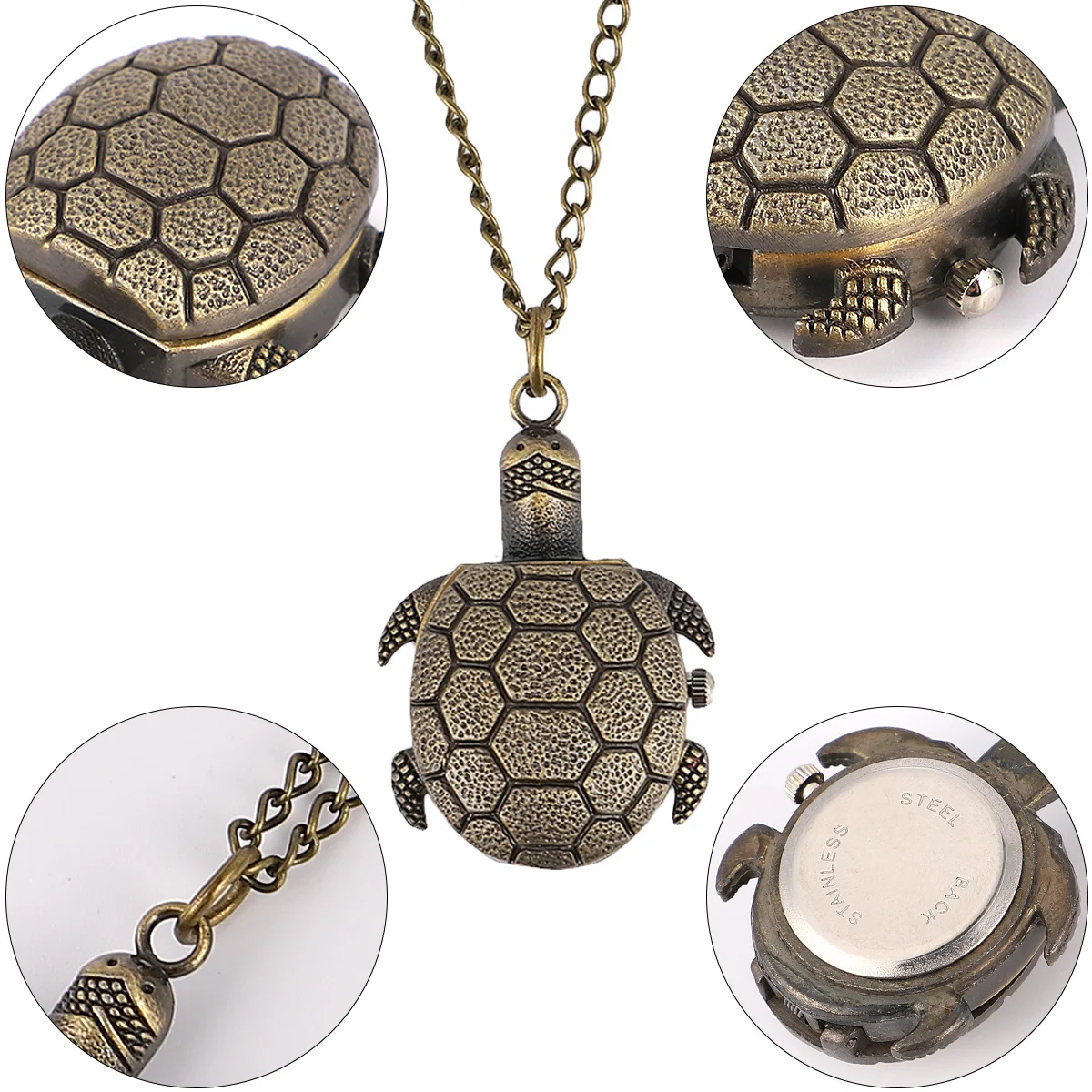1pc Vintage Tortoise Pocket Watch Retro Chain Quartz Watch For Men Turtle Shape Pendant Hanging Alloy Timepiece