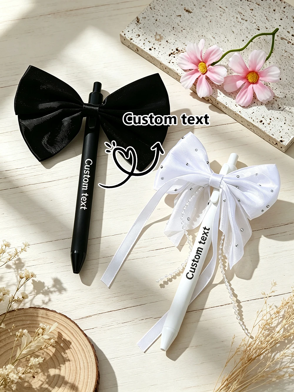 Custom Bow Wedding Pen Coquette White Bridal Guest Book Ballpoint Pen Personalized Elegant Bridesmaid Gift for Her