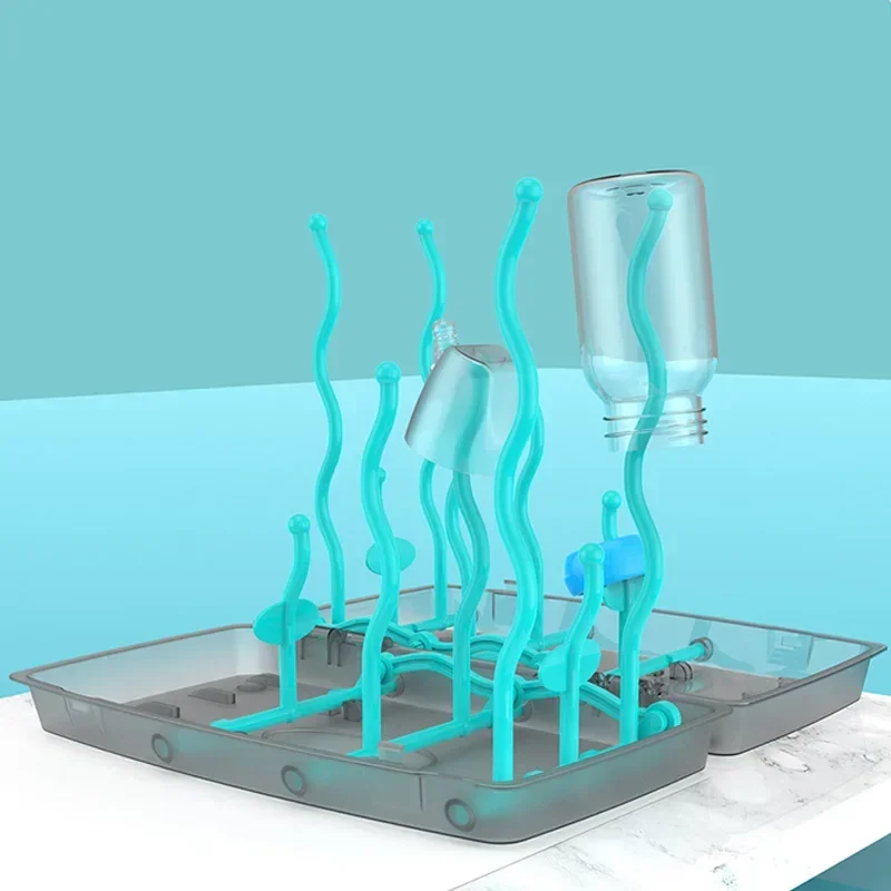 건조대 나무 보관 젖꼭지 선반 아기 젖꼭지 수유 컵 거치대 아기 젖병 청소 건조기, 양면 휴대용 배수구