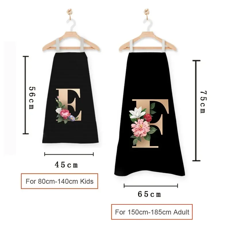 

26 Initials Flower Print Kitchen Apron A-Z Letter Women Cooking Aprons BBQ Chef Waiter Home Baking Cleaning Tool Pinafore