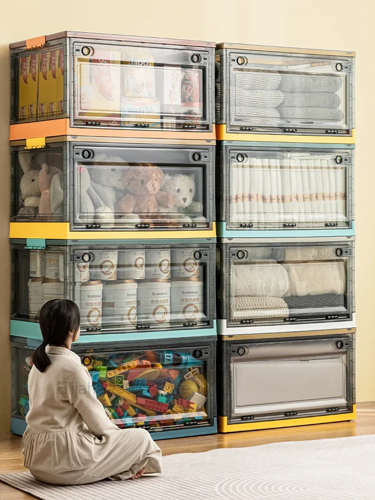 

Double Door Folding Transparent Storage Box with Cover Toy Clothes Storage Box Large Wheeled Stackable Box Home Organization