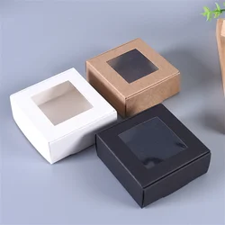 10pcs square white/kraft/black window packaging boxes, various sizes, wedding party gifts, handmade soap chocolate flat boxes