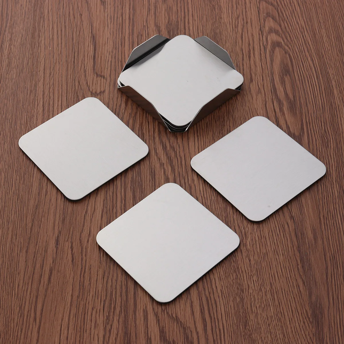 

6Pcs Stainless Steel Coasters Set Square Non-Slip Heat Resistant Table Placemats Cup Mats Organizer Holder Protect Surface Noise