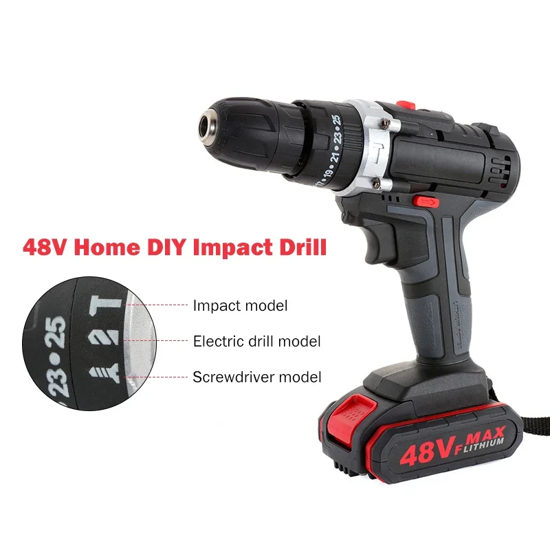 48VF Cordless Drill Wireless Powerful Electric Screwdriver Drill Lithium-Ion Battery With 11/20/32pcs Accessories  Power Tools