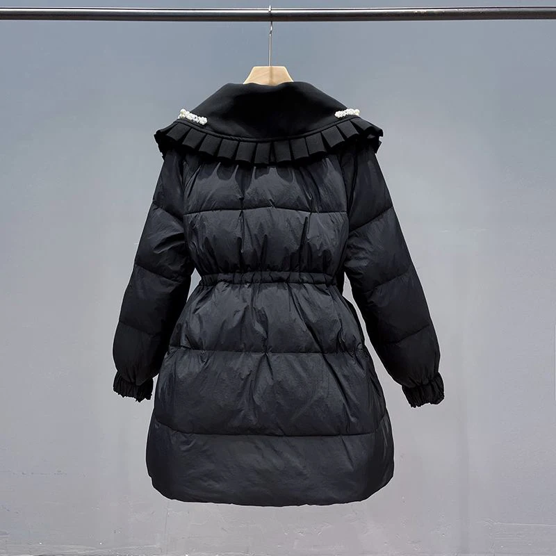 2024 Winter Parkas Chic Beading Cotton Padded Jacket Women Casual Drawstring Coat Oversized Female Puffer Jacket Fashion Outwear