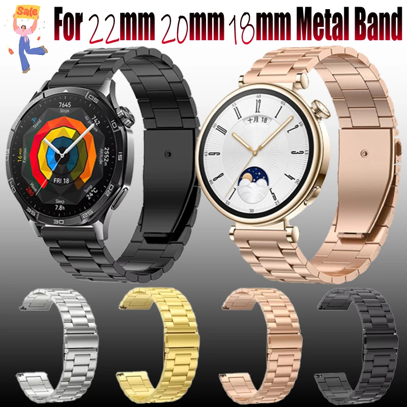 Металлический ремешок 22 мм, 20 мм, 18 мм для Huawei Watch GT5/4/3/2 Pro, 46 мм, браслет со складной пряжкой для Huawei Watch GT5 Pro 42 мм GT5/4 41 мм