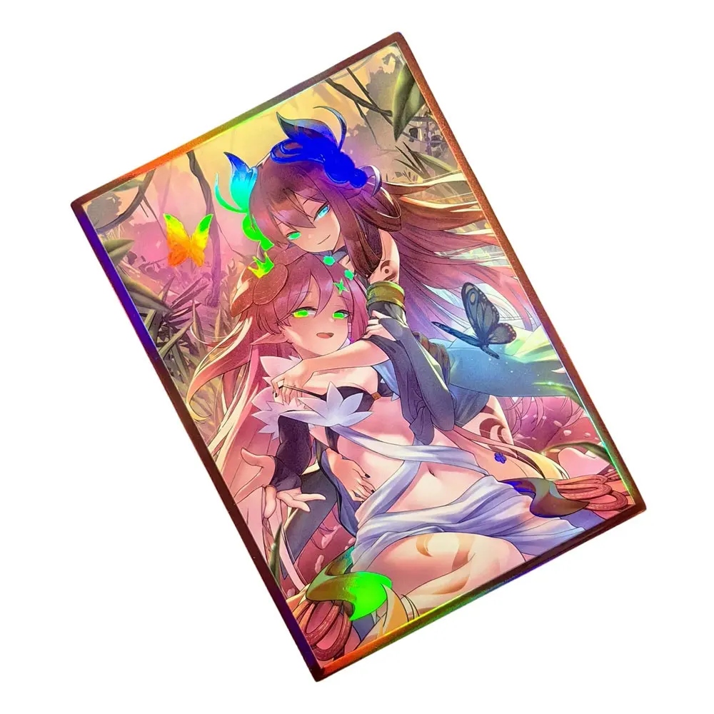 50PCS 63x90mm Trading Cards Protector Holographic Animation YuGiOh Card Sleeves Shield Laser Cute Card Deck Cover Japanese Size