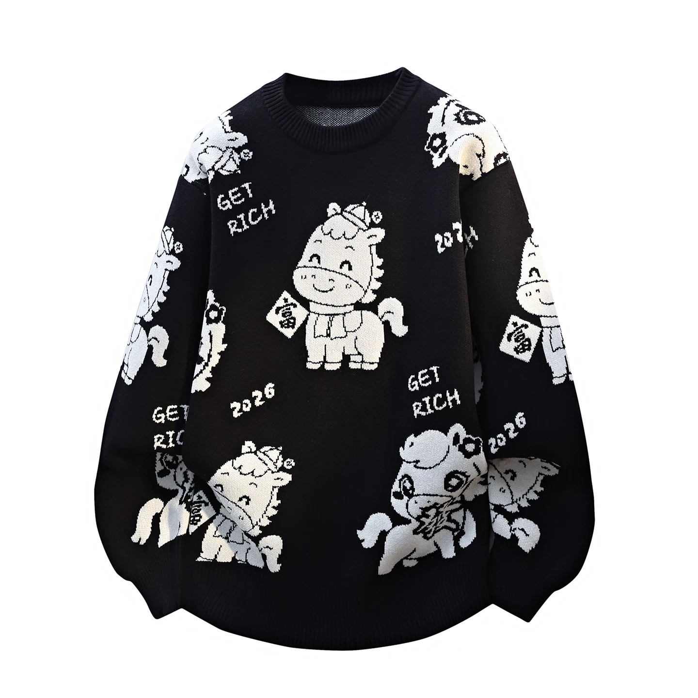 

Мужской вязаный свитер свободного кроя с круглым вырезом, утепленный, с мультяшным принтом, для зимы, повседневный, модный, теплый, для ношения под одеждой