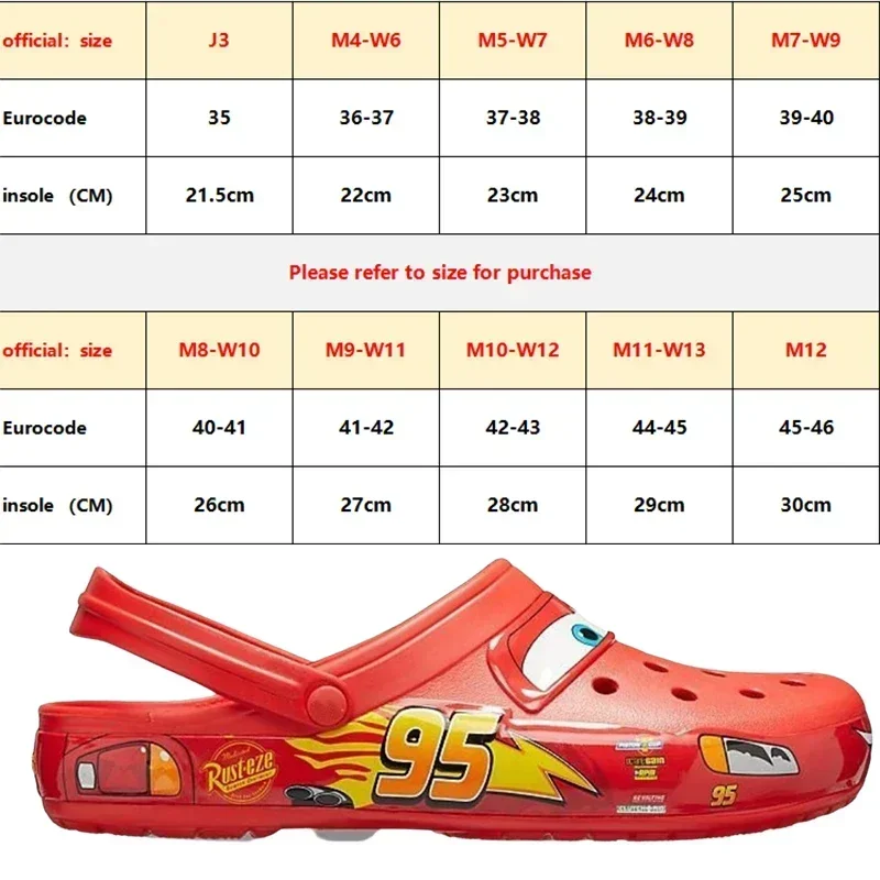 Aoger Disney Lightning Mcqueen Pixar Crocs آؤٹ ڈور بیچ چپل پیارا کارٹون anime پول اینٹی سلپ Crocs No95 کار چپل جوتے