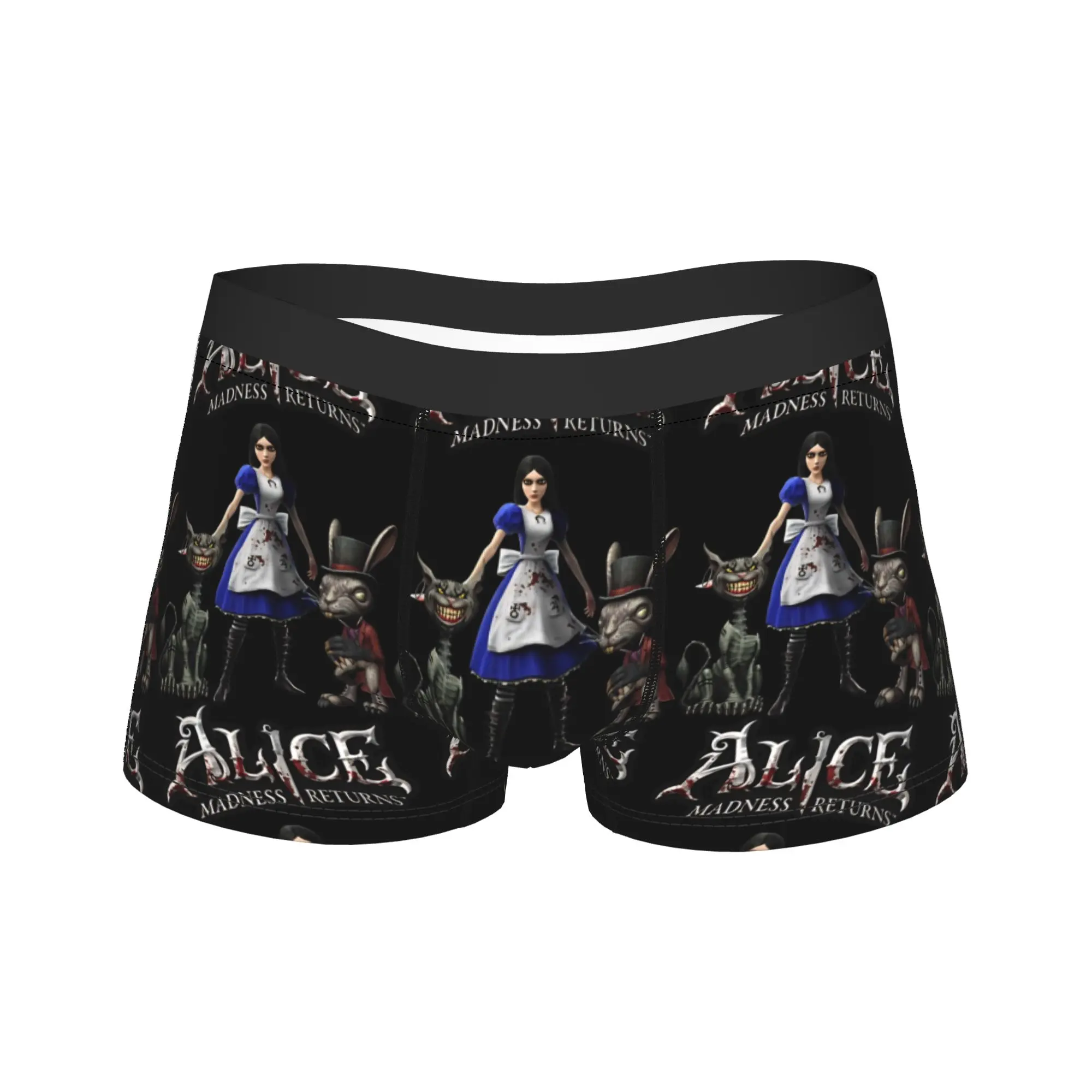 

A-Alice Madness Returns-Alice Liddel Cheshired Cat Underwear Underpants Pattern Shorts Briefs Man 3D Pouch Plus Size Boxershorts