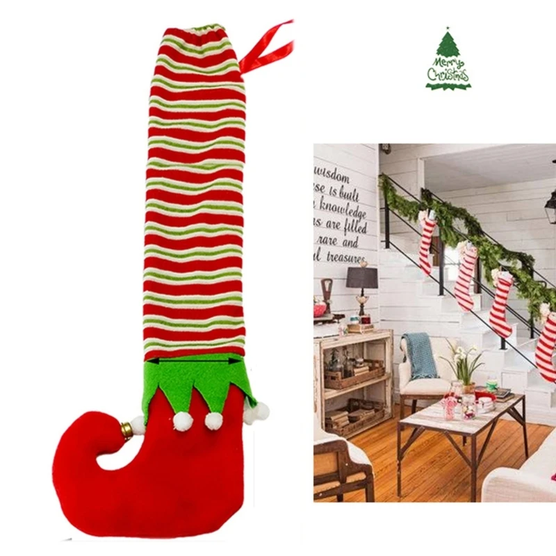 Funda para pata elfo a rayas verdes y rojas, fundas para base silla, mangas para silla, envío directo Navidad