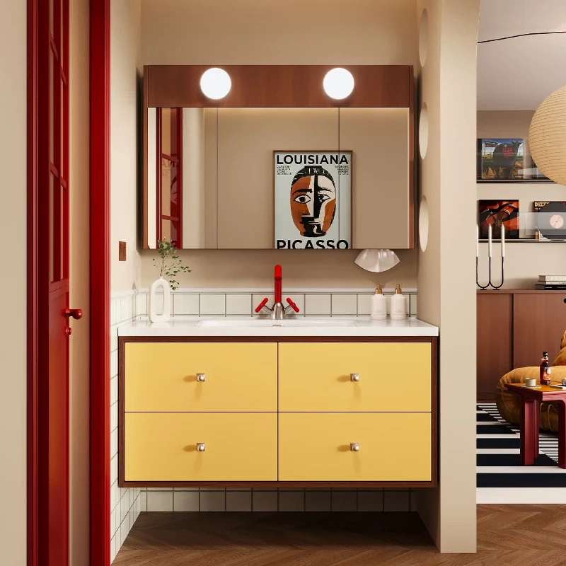 Bathroom cabinet 2026 new integrated basin dopamine color matching washbasin cabinet combination