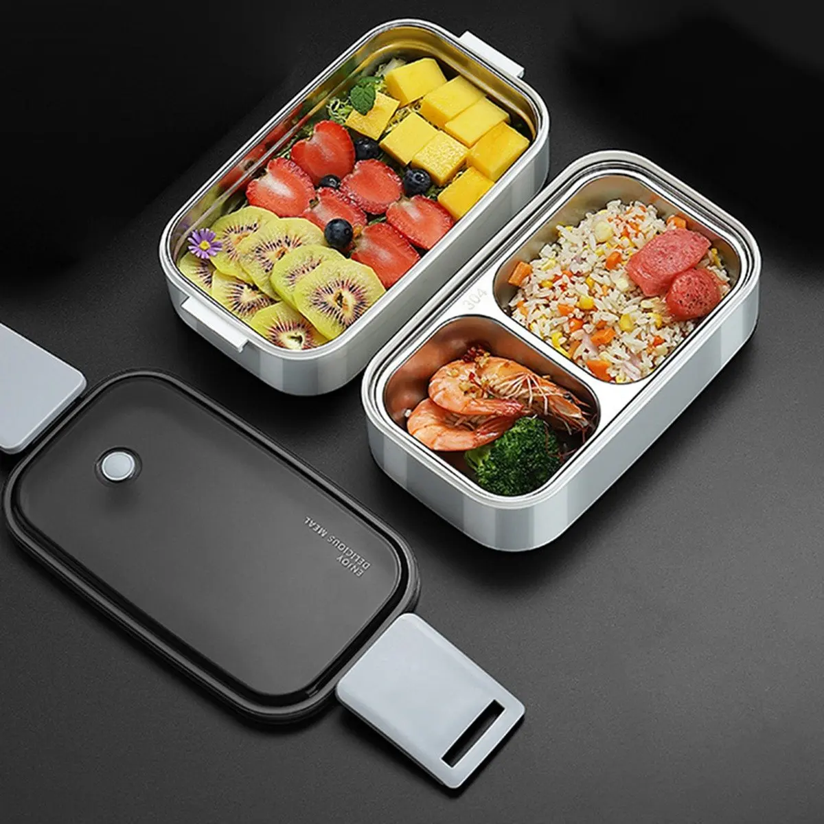 1 قطعة صندوق معزول مختوم من الفولاذ المقاوم للصدأ ، صندوق غداء مزدوج الطبقة يمكن للطلاب تسخين في الميكروويف في العمل #3