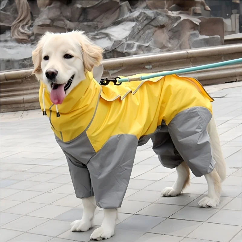 Outdoor Dog Raincoat Jumpsuit Waterproof Dog Suits Rain Cape For Medium Big Dogs Four Corner Hooded Jacket Poncho Pet Rain Coat