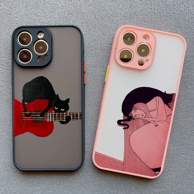 Dark Funny Cartoon Cat Fun Phone Case For iPhone 16 14 13 12 11 15 17 Pro Max X XR XS 12 13 Mini 14 15 Plus Animal Covers