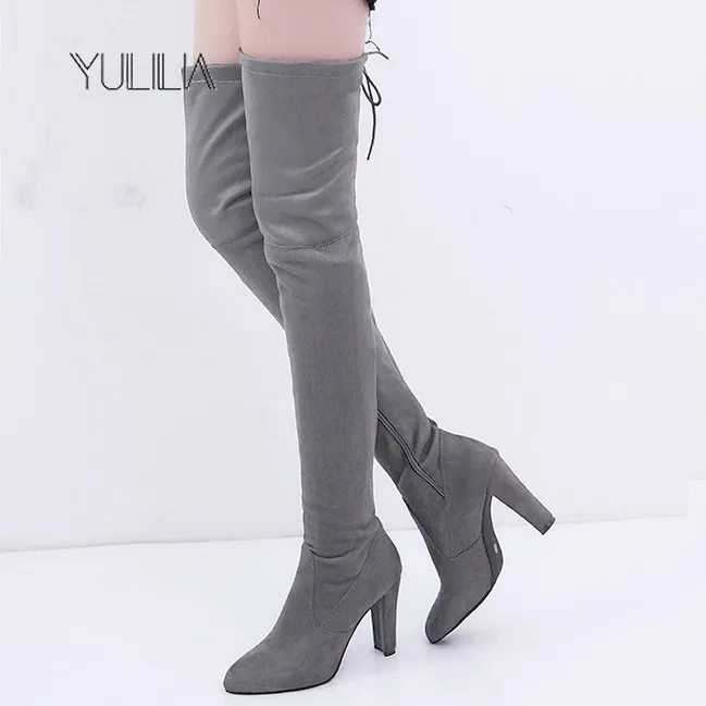 

YULILIA American Style Trendy Sexy Woman Women's Side Zipper Suede High Heel Over Knee Boots Office Lady Nightclub Girl Party