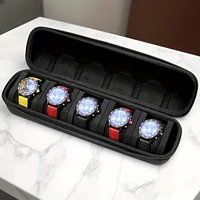 1 boîte à montres à 5 compartiments |   Organiseur de voyage à coque rigide avec insert d'oreiller - Prêt à offrir (Noir), Convient pour le rangement de montres intelligentes 5