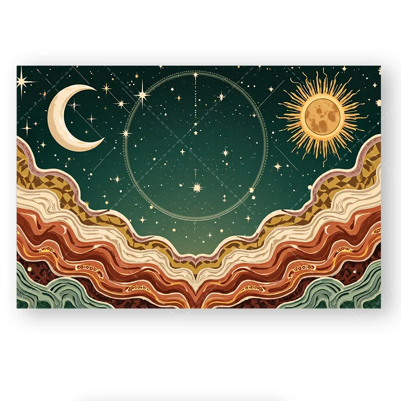 1pc Wall Tapestry Cosmic Waves Tapestry - Boho Sun Moon Stars Celestial Art Wall Hanging