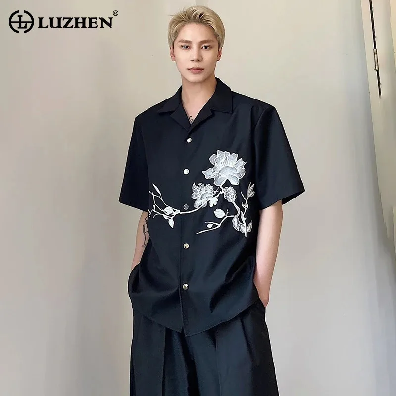 

LUZHEN Printed Shirts Design Personalized Sleeve Fashion Short Embroidered Summer Original Stylish Elegant Men's Blouses JY2547