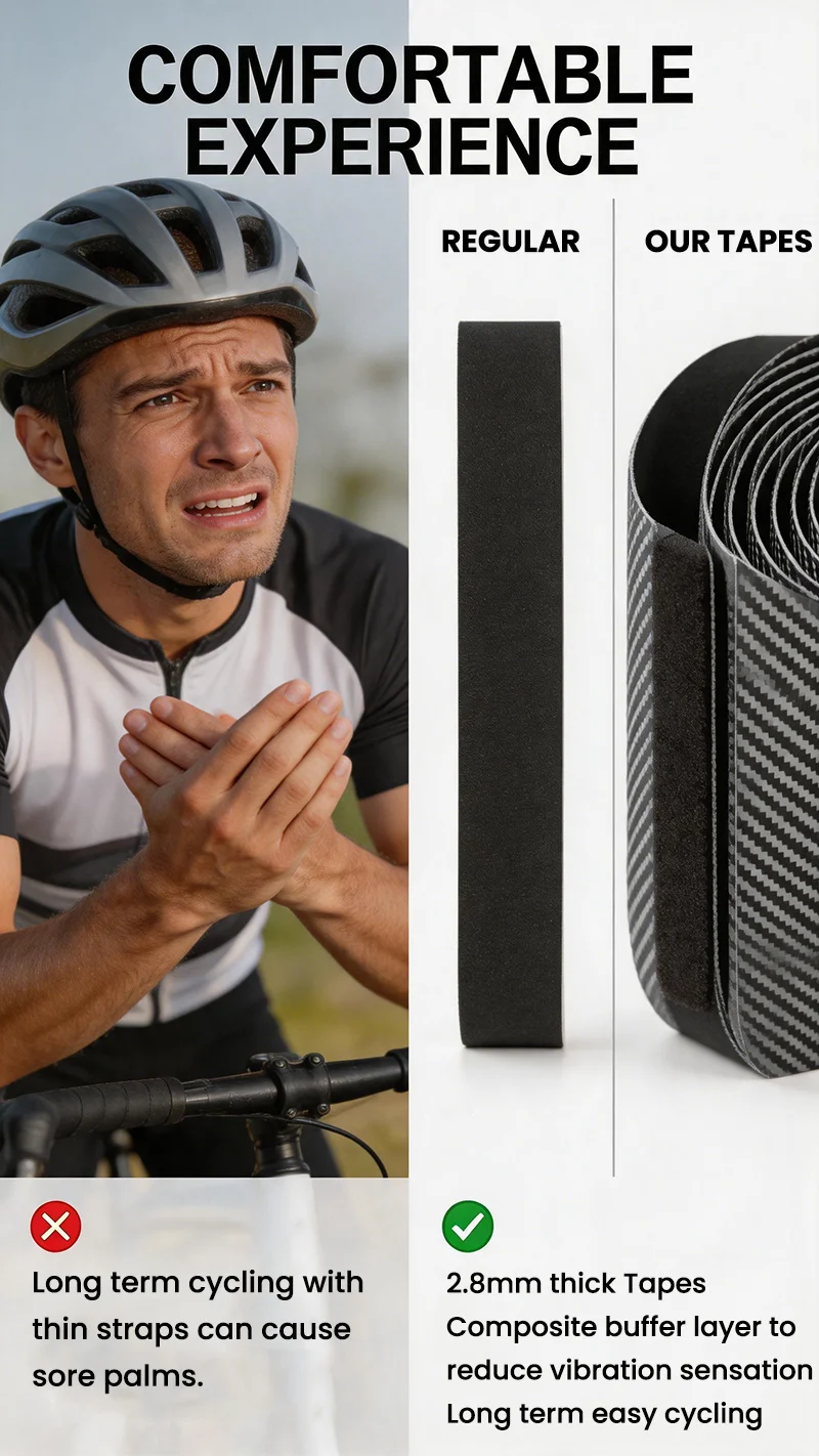 BUCKLOS Rennrad-Lenkerband mit Carbonfaser-Textur, Rutschfestes Fahrrad-Lenkerband mit Endkappen, Gravel-Lenker-Abdeckung – Detail 4