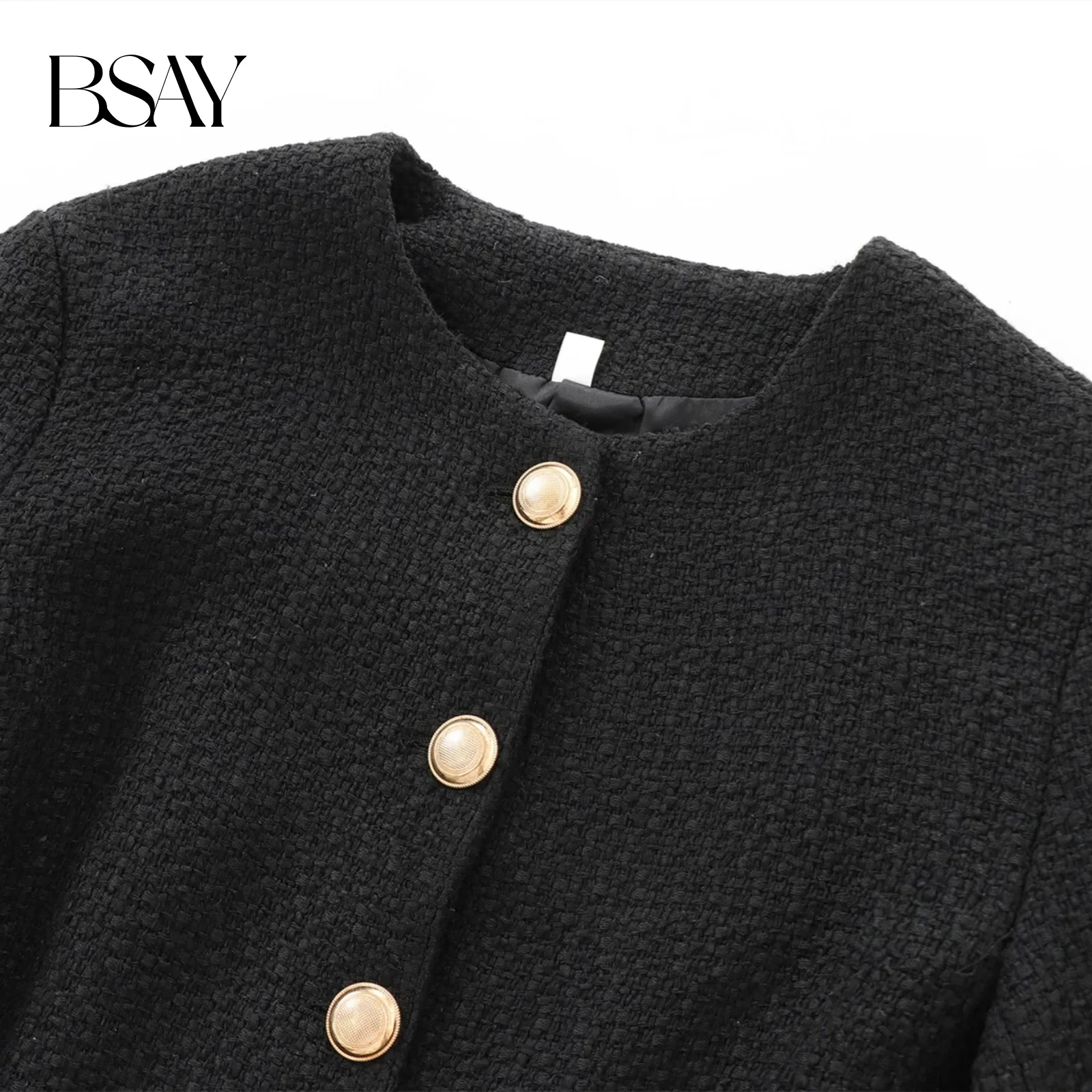 BSAY 여성 패션 가을 신상 벨트 캐주얼 재킷 라운드 넥 긴팔 싱글 브레스티드 숏 코트 시크 여성 상의