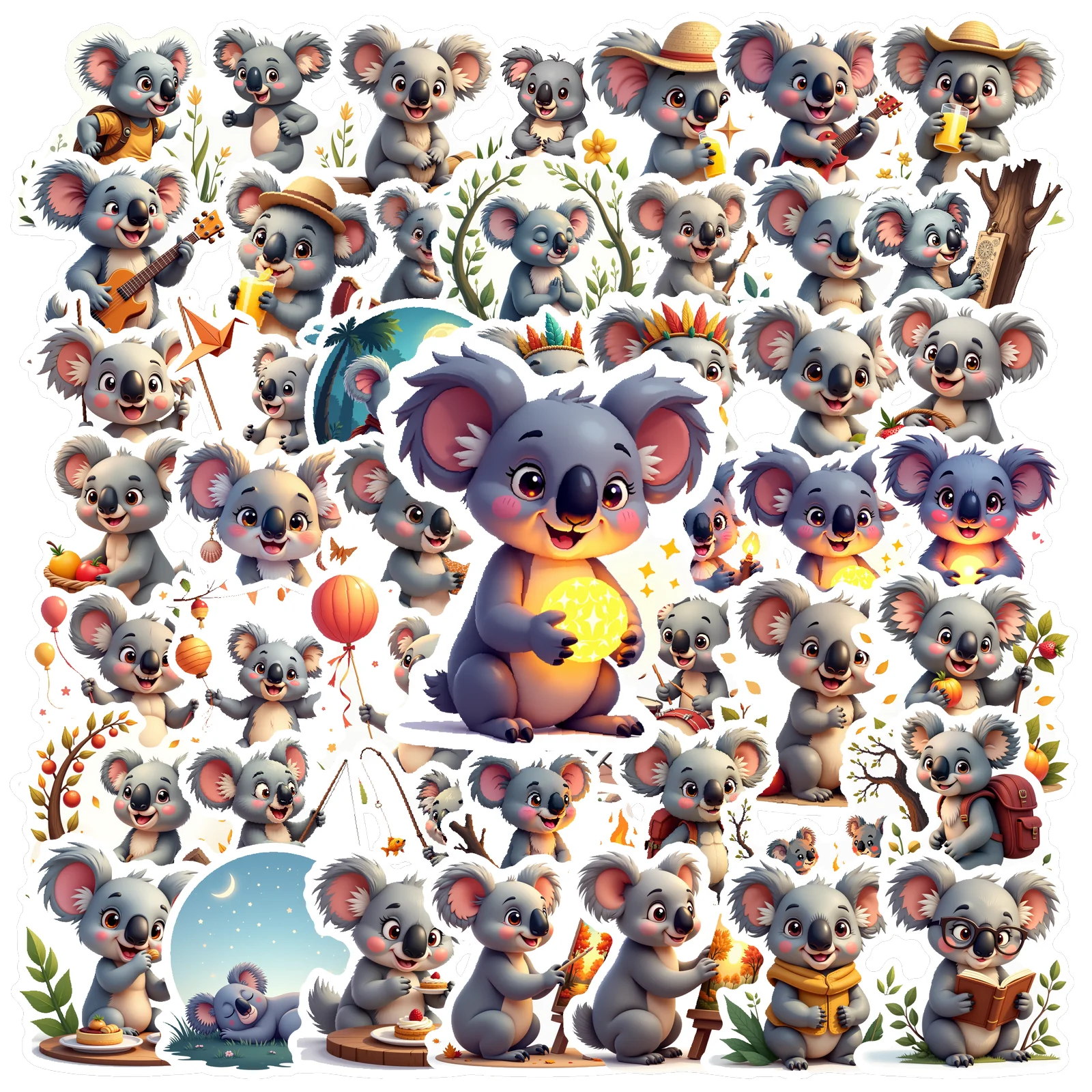 50pcs Cute Koala Graffiti Stickers Diy Phone Guitar Laptop Notebook Suitcase Waterproof Sticker Kids Toy Classroom Rewards