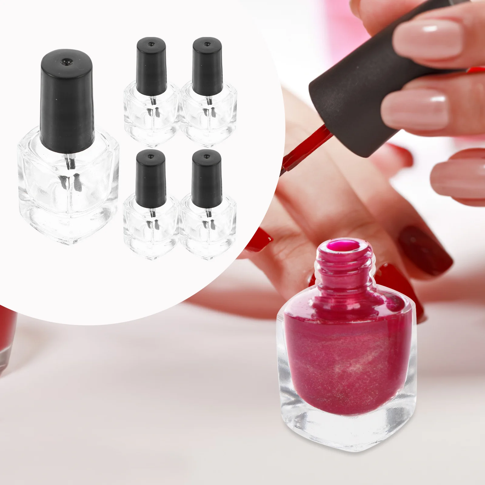 

5Pcs Empty Nail Polish Bottles Premium Brush Inside Leakproof Clear Glass Container 5ml Square Travel Portable