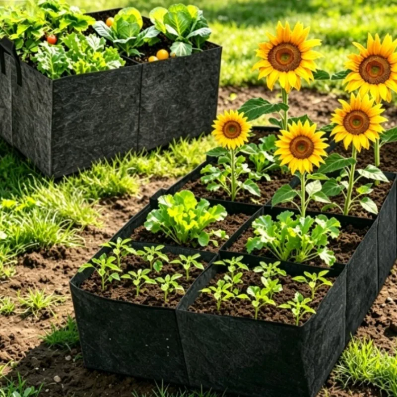 1/4/6/8 Pockets Plant Growing Bags Felt Rectangular Planting Bag for Vegetables Flowers Garden Bed Divided Raised