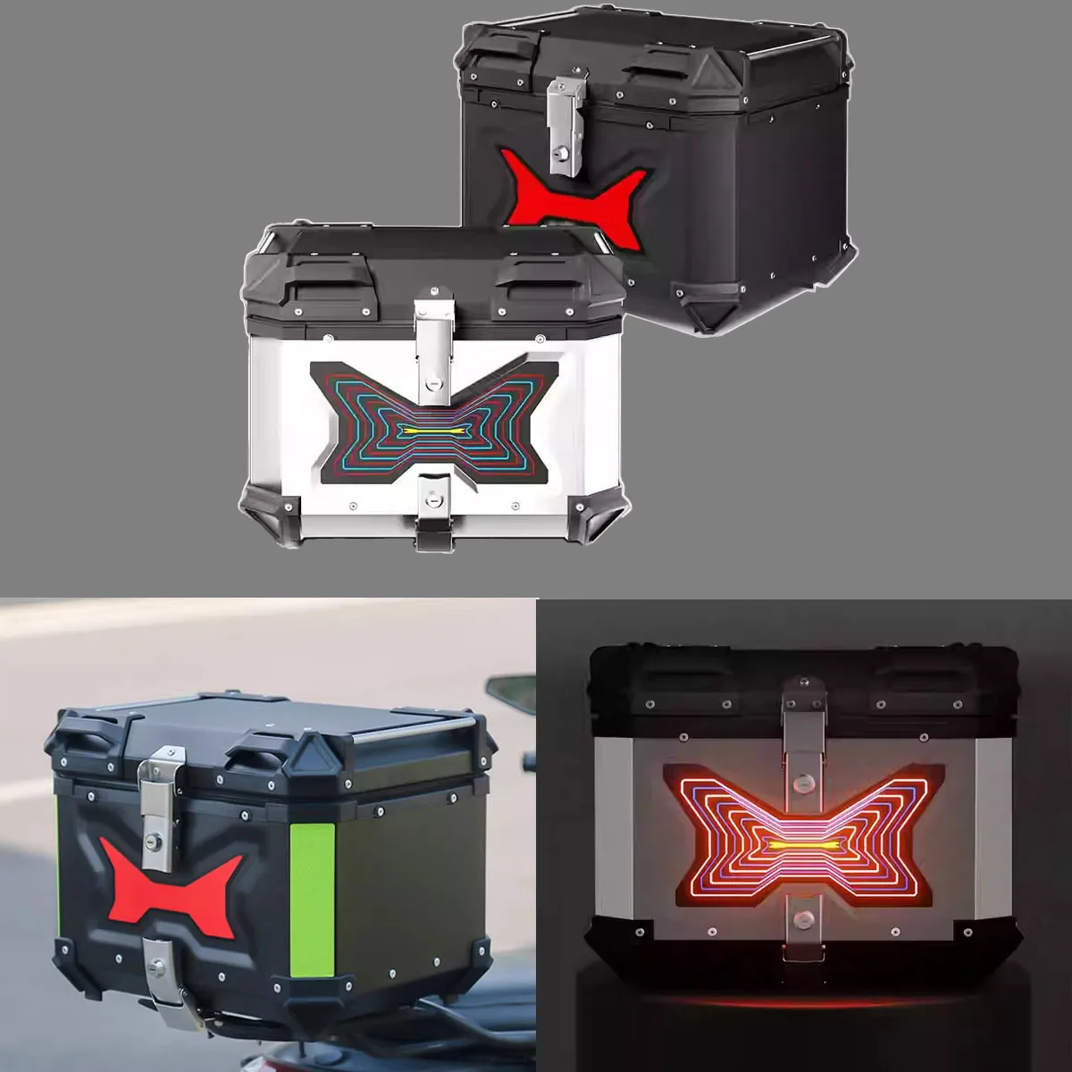 

Breathing light or Strobe light Top Case 45L Motorcycle Aluminum Storage Box Trunk Luggage Helmet Box Tool Cases Rear Box