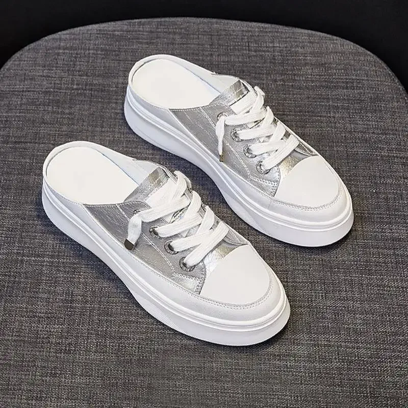 2022 Summer Women Shoes flat sneakers women casual shoes low upper lace up platform woman white shoes