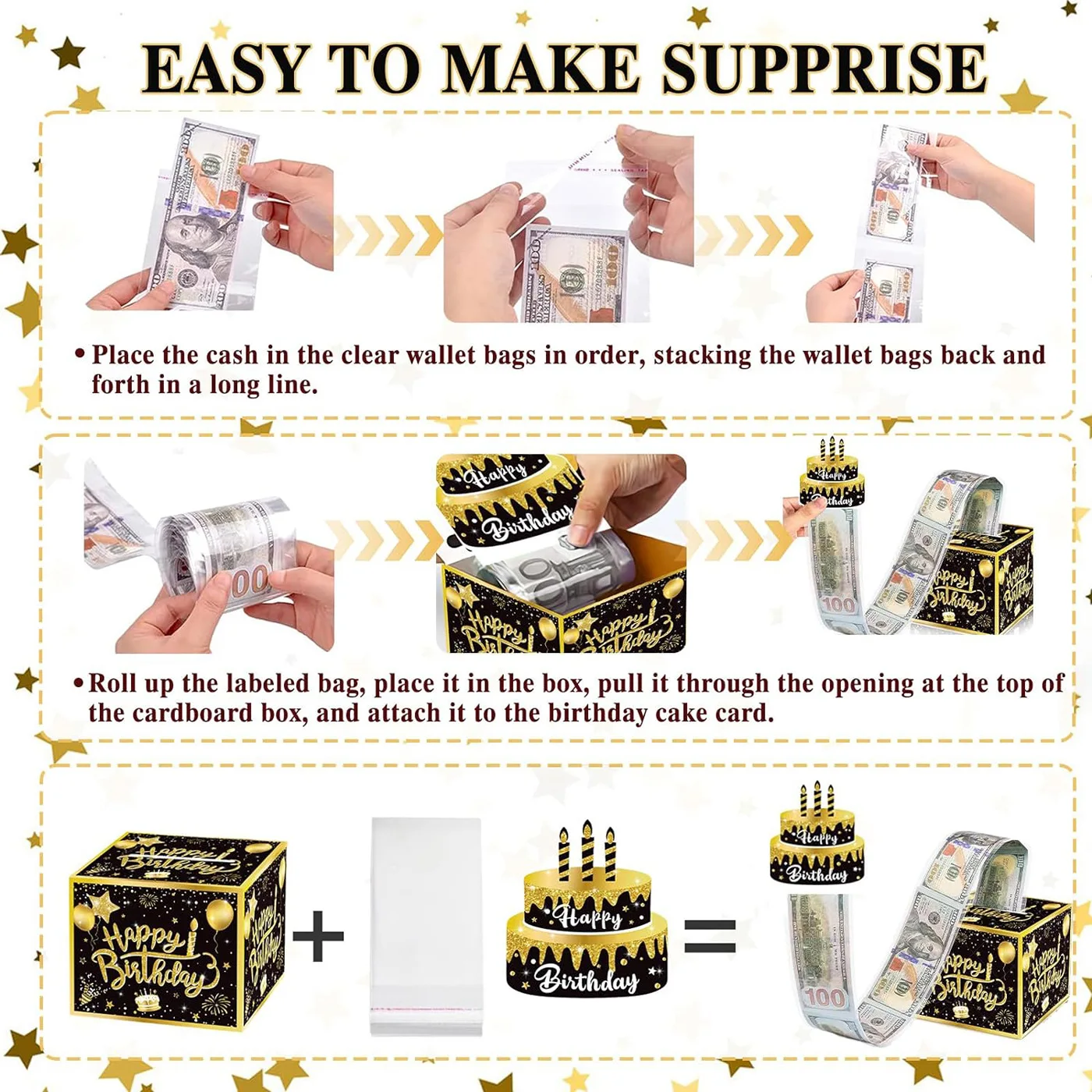 1pcs Birthday Cash Gift Box with Cake Card Funny Pumping Money Box Creative Birthday Gifts for Men Women 