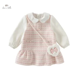 Dave Bella Princess Dress Girls Baby Children 2025 New Winter Gentle Cute Fashion Casual Long Sleeved Party Pink Dress DB4243415