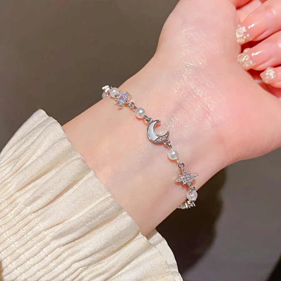 

Zircon Star, Shooting Star & Moon Bracelet - Fresh Sweet Fairycore, Versatile Office Stylish Cuff for Women