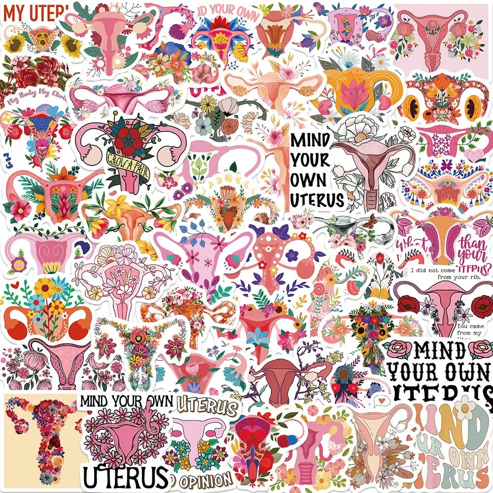 50PCS Feminist Uterus Flower Waterproof Sticker Cartoon Decor Girl Party Laptop Scrapbook Suitcase Guitar Graffiti Gift