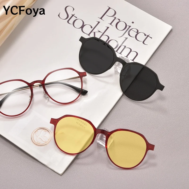 

Women Men TR90 Alloy Magnetic Clip-On Prescription Glasses Frame Vintage Sunglasses Optical 3-in-1 Multiborder Design Y8507M